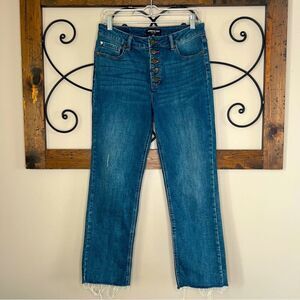 Kenneth Cole NY Ankle Exposed Button Fly Raw Hem Straight Leg Stretch Jeans SZ 6